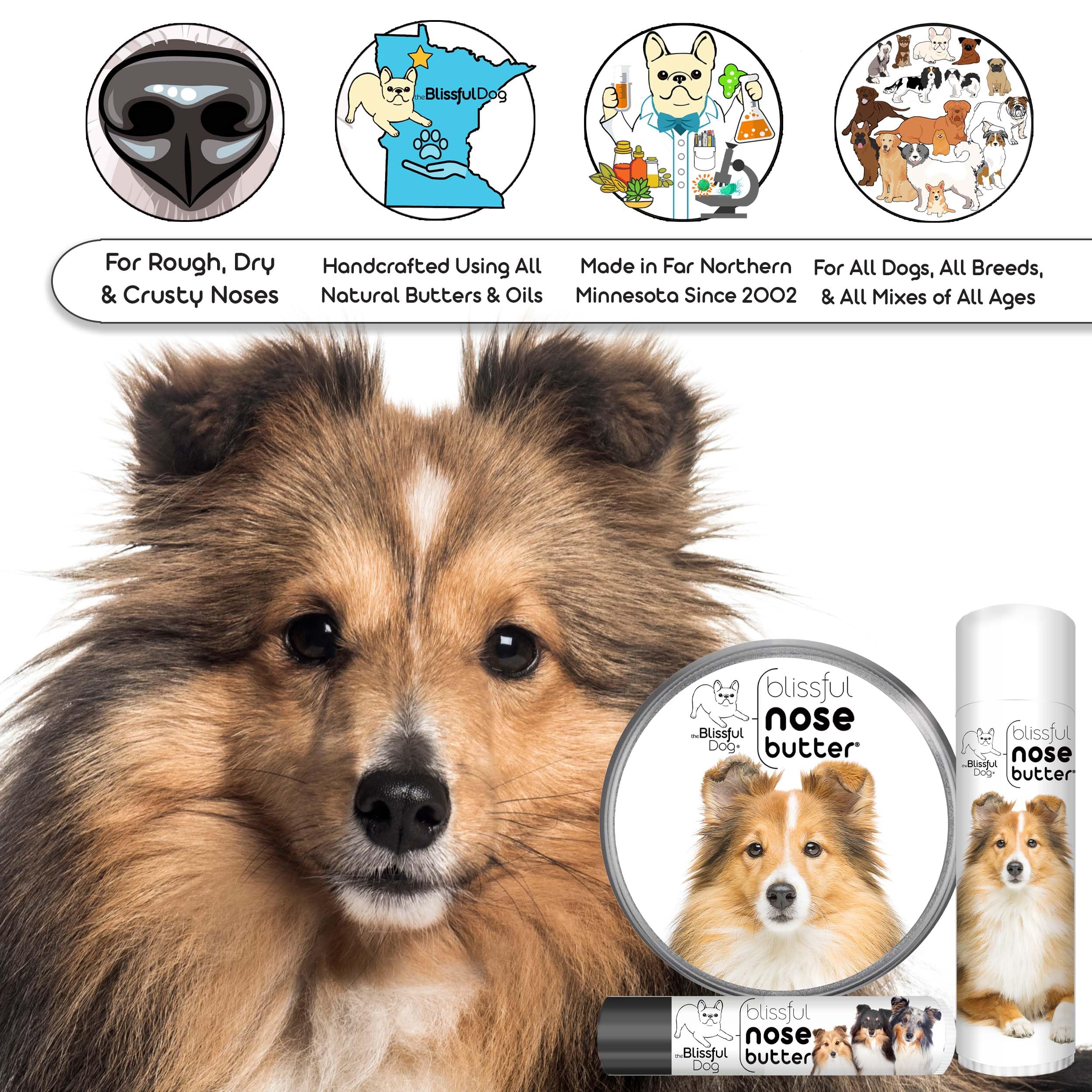 The Blissful Dog Shetland Sheepdog Unscented Nose Butter - Dog Nose Butter, 2 Ounce